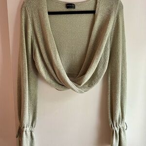 White Fox Boutique Grey/Sage Cropped Wrap Sweater Size Large